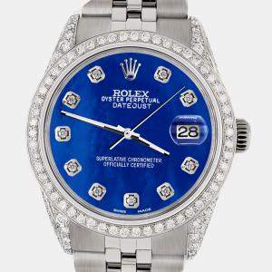 Rolex Custom Royal Blue MOP 2.85CT Diamond Stainless Steel Datejust  Automatic Men's Wristwatch 36mm