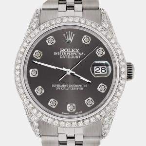 Rolex Custom Grey 2.85CT Diamond Stainless Steel Datejust  Automatic Men's Wristwatch 36mm