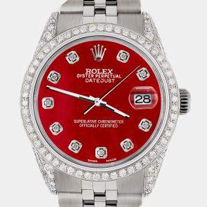 Rolex Custom Red MOP 2.85CT Diamond Stainless Steel Datejust  Automatic Men's Wristwatch 36mm