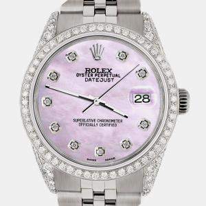Rolex Custom Pink Pearl 2.85CT Diamond Stainless Steel Datejust  Automatic Men's Wristwatch 36mm