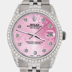 Rolex Custom Pink 2.85CT Diamond Stainless Steel Datejust  Automatic Men's Wristwatch 36mm