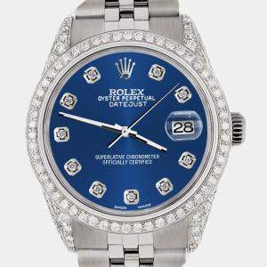 Rolex Custom Cobalt Blue 2.85CT Diamond Stainless Steel Datejust  Automatic Men's Wristwatch 36mm