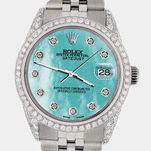 Rolex Custom Aquamarine 2.85CT Diamond Stainless Steel Datejust  Automatic Men's Wristwatch 36mm