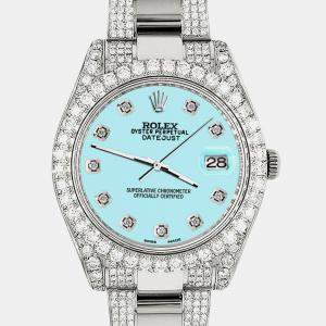 Rolex Custom Aqua Blue 8.3CT Diamond Stainless Steel Datejust II  Automatic Men's Wristwatch 41mm