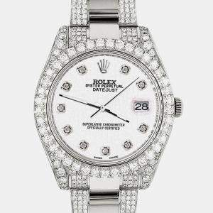 Rolex Custom White 8.3CT Diamond Stainless Steel Datejust II 116300 Automatic Men's Wristwatch 41mm