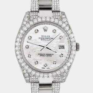 Rolex Custom White MOP 8.3CT Diamond Stainless Steel Datejust II 116300 Automatic Men's Wristwatch 41mm