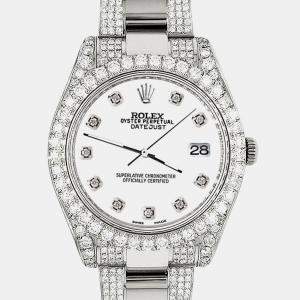 Rolex Custom White 8.3CT Diamond Stainless Steel Datejust II 116300 Automatic Men's Wristwatch 41mm