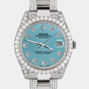 Rolex Custom Turquoise 8.3CT Diamond Stainless Steel Datejust II 116300 Automatic Men's Wristwatch 41mm