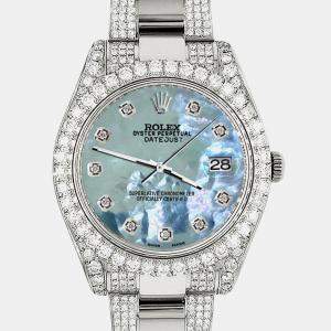Rolex Custom Tahitian Blue 8.3CT Diamond Stainless Steel Datejust II 116300 Automatic Men's Wristwatch 41mm