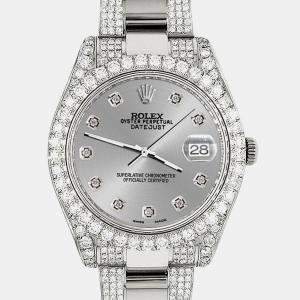Rolex Custom Silver 8.3CT Diamond Stainless Steel Datejust II 116300 Automatic Men's Wristwatch 41mm