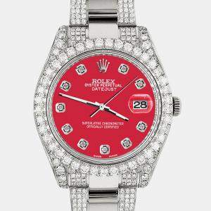 Rolex Custom Scarlet Red 8.3CT Diamond Stainless Steel Datejust II 116300 Automatic Men's Wristwatch 41mm