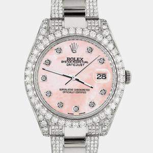 Rolex Custom Royal Pink MOP 8.3CT Diamond Stainless Steel Datejust II 116300 Automatic Men's Wristwatch 41mm