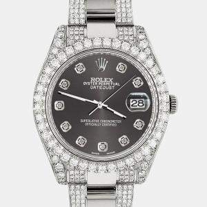 Rolex Custom Grey 8.3CT Diamond Stainless Steel Datejust II 116300 Automatic Men's Wristwatch 41mm