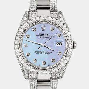 Rolex Custom Purple MOP 8.3CT Diamond Stainless Steel Datejust II 116300 Automatic Men's Wristwatch 41mm