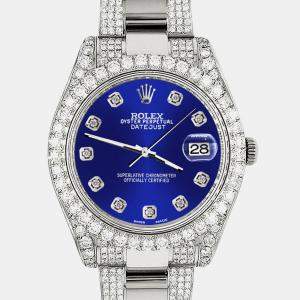 Rolex Custom Navy Blue 8.3CT Diamond Stainless Steel Datejust II 116300 Automatic Men's Wristwatch 41mm