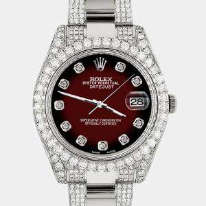 Rolex Custom Maroon Vignette 8.3CT Diamond Stainless Steel Datejust II 116300 Automatic Men's Wristwatch 41mm