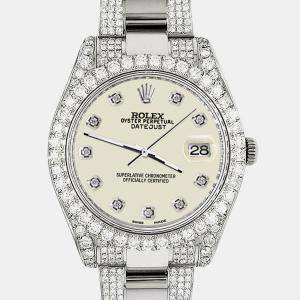 Rolex Custom Satin Linen 8.3CT Diamond Stainless Steel Datejust II 116300 Automatic Men's Wristwatch 41mm