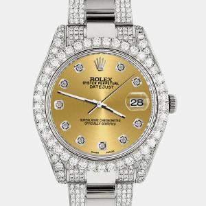 Rolex Custom Champagne 8.3CT Diamond Stainless Steel Datejust II 116300 Automatic Men's Wristwatch 41mm