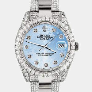 Rolex Custom Blue Flower 8.3CT Diamond Stainless Steel Datejust II 116300 Automatic Men's Wristwatch 41mm