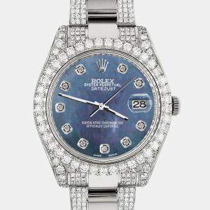 Rolex Custom Black 8.3CT Diamond Stainless Steel Datejust II 116300 Automatic Men's Wristwatch 41mm