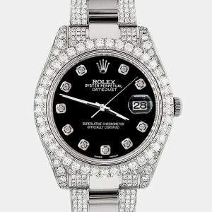 Rolex Custom Black 8.3CT Diamond Stainless Steel Datejust II 116300 Automatic Men's Wristwatch 41mm