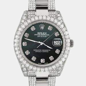 Rolex Custom Black MOP 8.3CT Diamond Stainless Steel Datejust II 116300 Automatic Men's Wristwatch 41mm