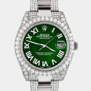 Rolex Custom Green MOP 8.3CT Diamond Stainless Steel Datejust II 116300 Automatic Men's Wristwatch 41mm