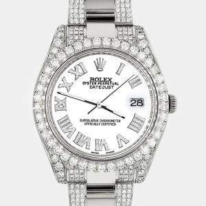 Rolex Custom White 8.3CT Diamond Stainless Steel Datejust II 116300 Automatic Men's Wristwatch 41mm