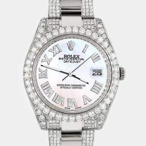 Rolex Custom White Pearl 8.3CT Diamond Stainless Steel Datejust II 116300 Automatic Men's Wristwatch 41mm