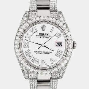 Rolex Custom White 8.3CT Diamond Stainless Steel Datejust II 116300 Automatic Men's Wristwatch 41mm