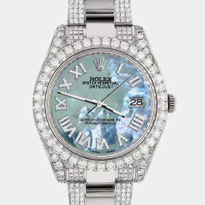 Rolex Custom Tahitian Blue 8.3CT Diamond Stainless Steel Datejust II 116300 Automatic Men's Wristwatch 41mm
