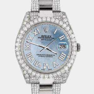 Rolex Custom Sky Blue 8.3CT Diamond Stainless Steel Datejust II 116300 Automatic Men's Wristwatch 41mm