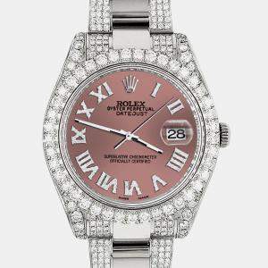 Rolex Custom Salmon 8.3CT Diamond Stainless Steel Datejust II 116300 Automatic Men's Wristwatch 41mm
