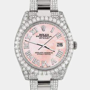 Rolex Custom Royal Pink MOP 8.3CT Diamond Stainless Steel Datejust II 116300 Automatic Men's Wristwatch 41mm