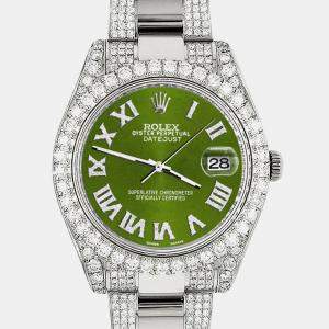 Rolex Custom Royal Green 8.3CT Diamond Stainless Steel Datejust II 116300 Automatic Men's Wristwatch 41mm