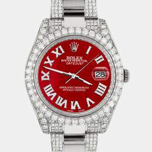 Rolex Custom Red MOP 8.3CT Diamond Stainless Steel Datejust II 116300 Automatic Men's Wristwatch 41mm
