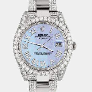 Rolex Custom Purple MOP 8.3CT Diamond Stainless Steel Datejust II 116300 Automatic Men's Wristwatch 41mm