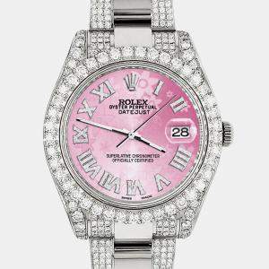 Rolex Custom Pink 8.3CT Diamond Stainless Steel Datejust II 116300 Automatic Men's Wristwatch 41mm