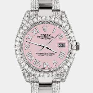 Rolex Custom Orchid Pink 8.3CT Diamond Stainless Steel Datejust II 116300 Automatic Men's Wristwatch 41mm