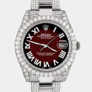 Rolex Custom Maroon Vignette 8.3CT Diamond Stainless Steel Datejust II 116300 Automatic Men's Wristwatch 41mm