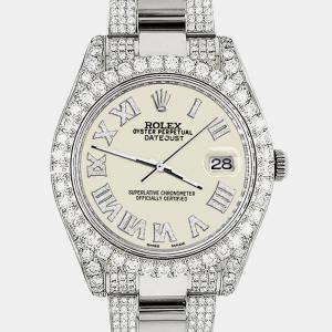 Rolex Custom Satin Linen 8.3CT Diamond Stainless Steel Datejust II 116300 Automatic Men's Wristwatch 41mm