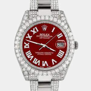Rolex Custom Imperial Red 8.3CT Diamond Stainless Steel Datejust II 116300 Automatic Men's Wristwatch 41mm