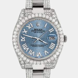 Rolex Custom Ice Blue 8.3CT Diamond Stainless Steel Datejust II 116300 Automatic Men's Wristwatch 41mm