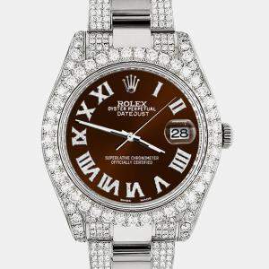 Rolex Custom Chocolate 8.3CT Diamond Stainless Steel Datejust II 116300 Automatic Men's Wristwatch 41mm