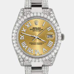Rolex Custom Champagne 8.3CT Diamond Stainless Steel Datejust II 116300 Automatic Men's Wristwatch 41mm