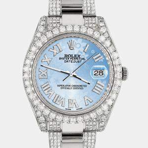 Rolex Custom Blue Flower 8.3CT Diamond Stainless Steel Datejust II 116300 Automatic Men's Wristwatch 41mm