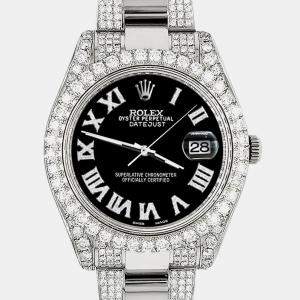 Rolex Custom Black 8.3CT Diamond Stainless Steel Datejust II 116300 Automatic Men's Wristwatch 41mm