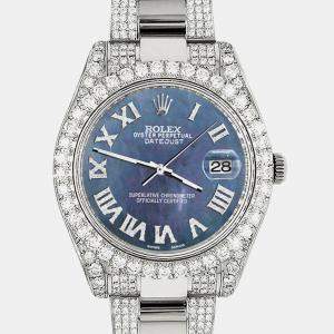 Rolex Custom Black 8.3CT Diamond Stainless Steel Datejust II 116300 Automatic Men's Wristwatch 41mm