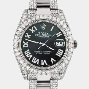 Rolex Custom Black MOP 8.3CT Diamond Stainless Steel Datejust II 116300 Automatic Men's Wristwatch 41mm