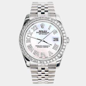 Rolex Custom White Pearl 2.0CT Diamond Stainless Steel Datejust 116200 Automatic Men's Wristwatch 36mm